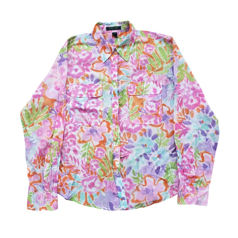 Lauren Ralph Lauren Floral Print Shirt Large Roll Tab